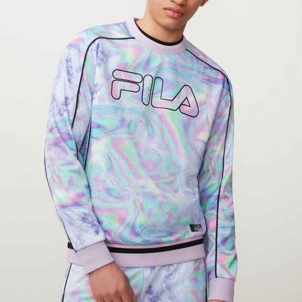 FILA Multicolor Holographic Crewneck Sweatshirt Pullover XL